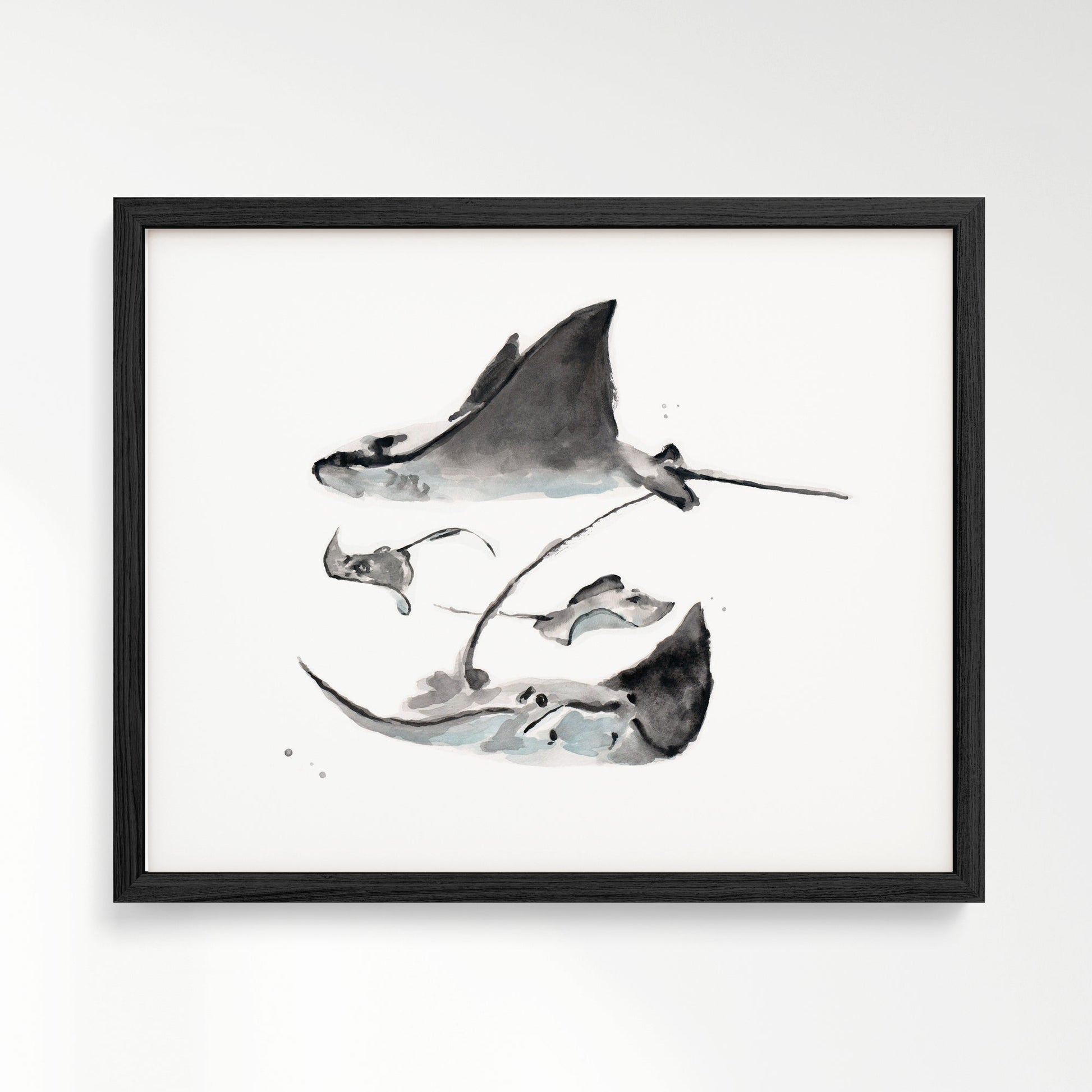 Stingray Family of 4 Ocean Animal Watercolor Art Print - Art Prints - Moon Rock Prints