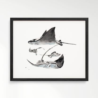 Stingray Family of 4 Ocean Animal Watercolor Art Print - Art Prints - Moon Rock Prints