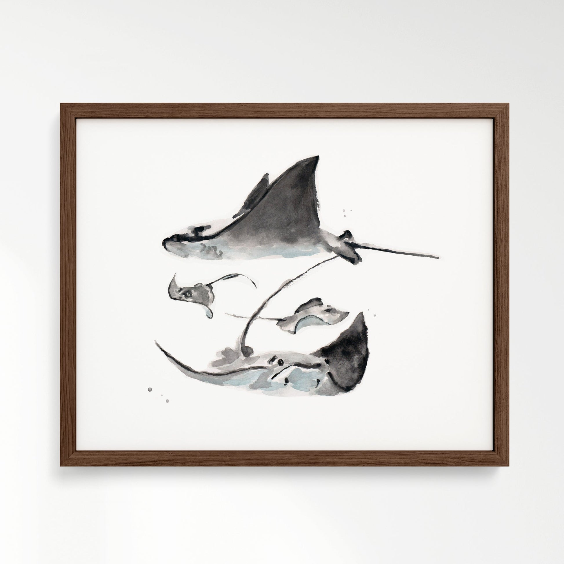 Stingray Family of 4 Ocean Animal Watercolor Art Print - Art Prints - Moon Rock Prints