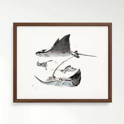 Stingray Family of 4 Ocean Animal Watercolor Art Print - Art Prints - Moon Rock Prints