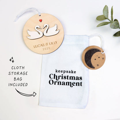 Swan Couple Personalized Ornament - Holiday Ornaments - Moon Rock Prints