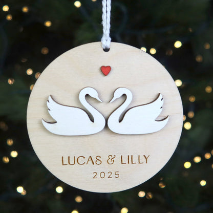 Swan Couple Personalized Ornament - Holiday Ornaments - Moon Rock Prints
