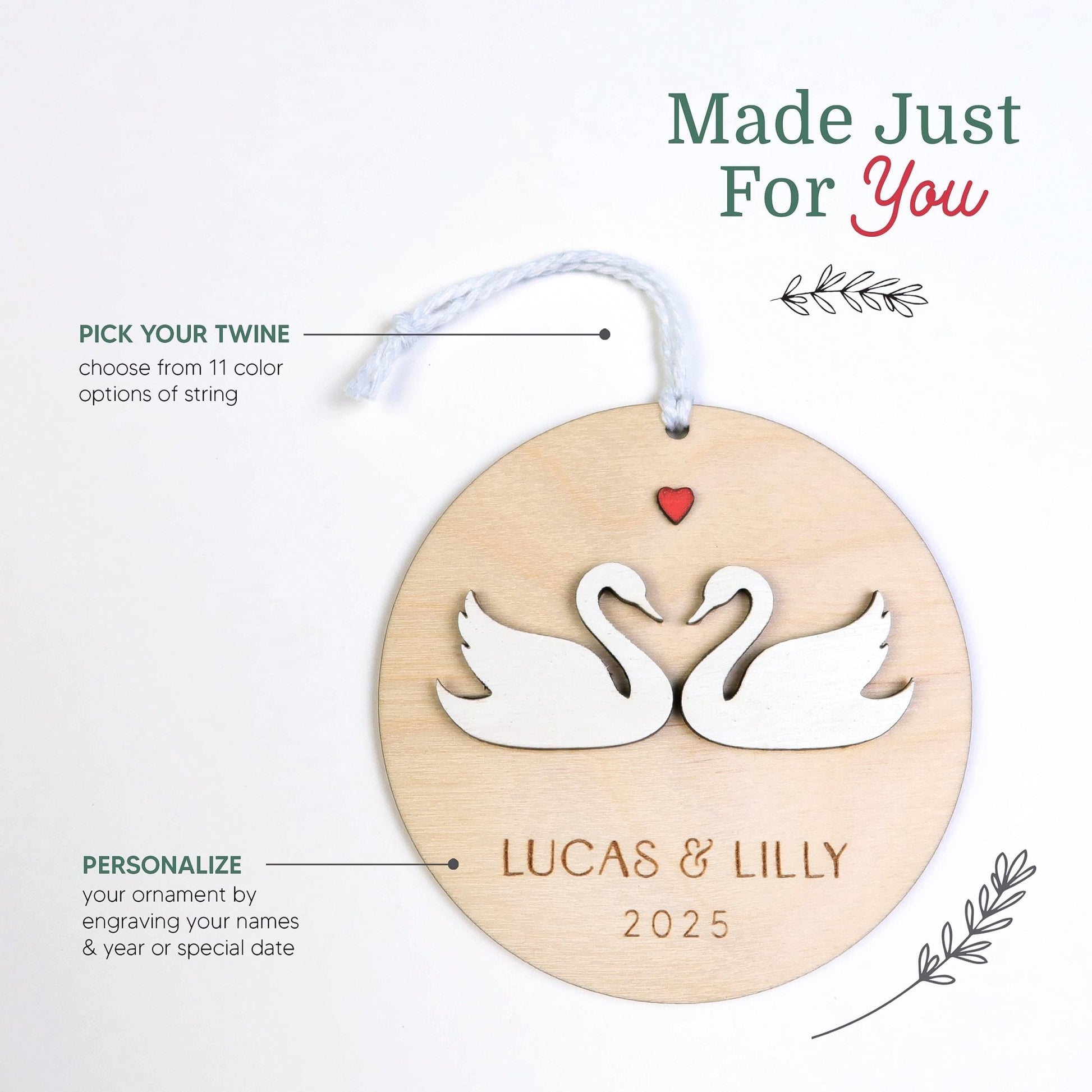 Swan Couple Personalized Ornament - Holiday Ornaments - Moon Rock Prints