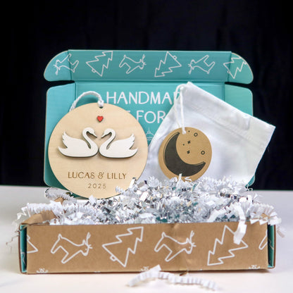 Swan Couple Personalized Ornament - Holiday Ornaments - Moon Rock Prints