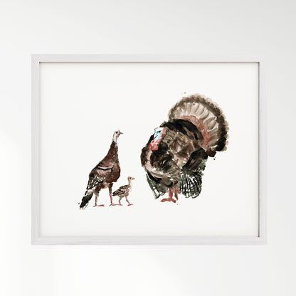 Turkey Family of 3 Farm Animal Watercolor Art Print - Art Prints - Moon Rock Prints