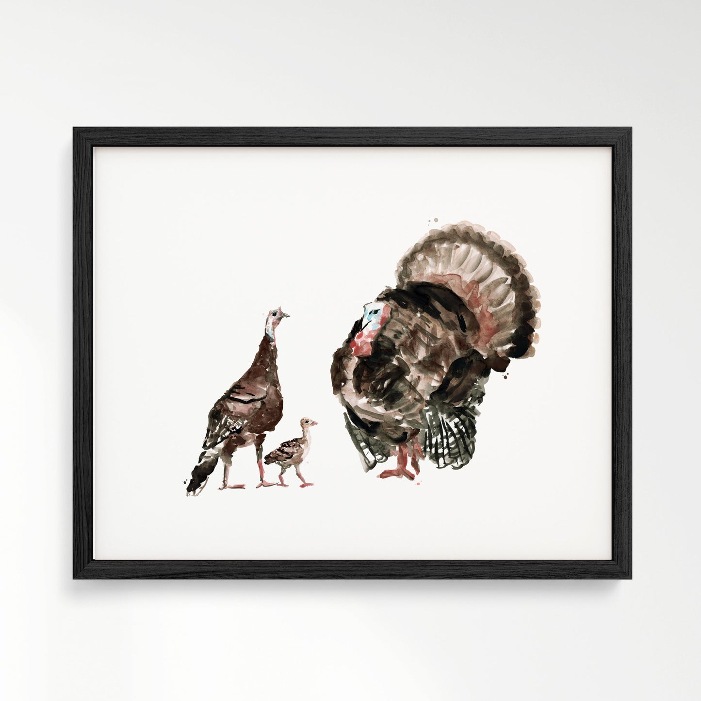 Turkey Family of 3 Farm Animal Watercolor Art Print - Art Prints - Moon Rock Prints