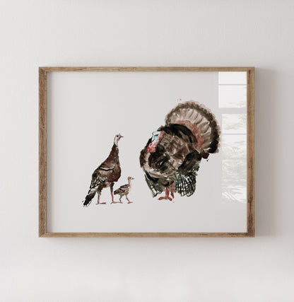 Turkey Family of 3 Farm Animal Watercolor Art Print - Art Prints - Moon Rock Prints