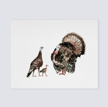 Turkey Family of 3 Farm Animal Watercolor Art Print - Art Prints - Moon Rock Prints