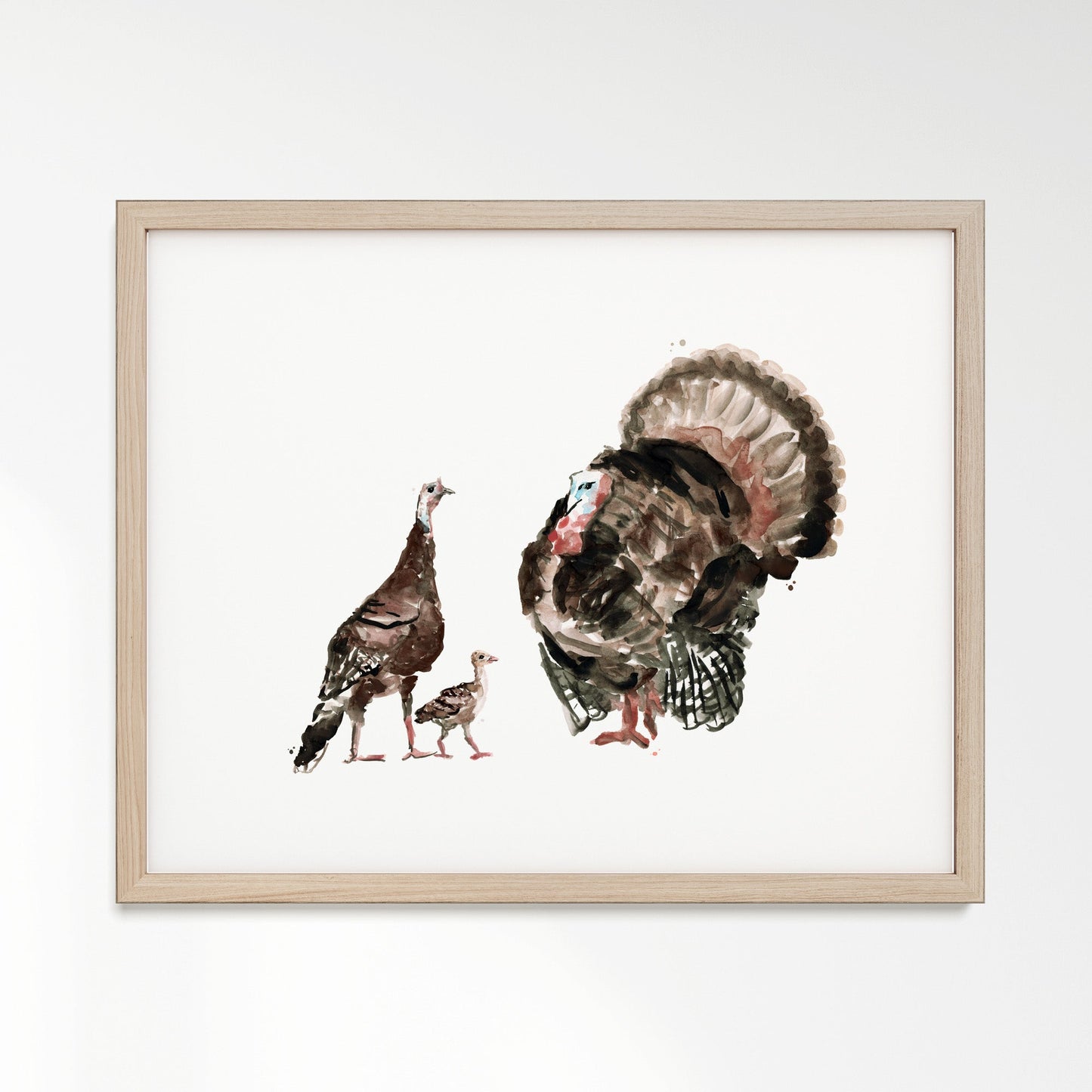 Turkey Family of 3 Farm Animal Watercolor Art Print - Art Prints - Moon Rock Prints