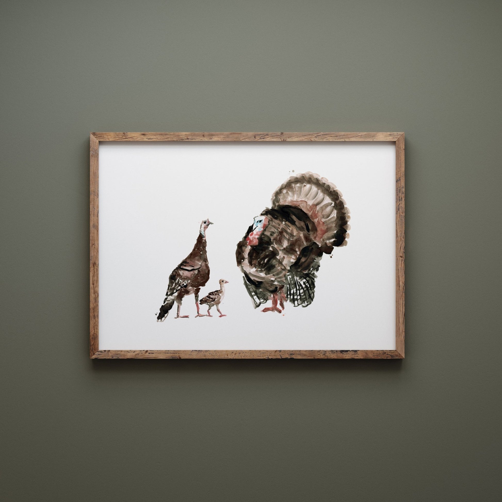 Turkey Family of 3 Farm Animal Watercolor Art Print - Art Prints - Moon Rock Prints