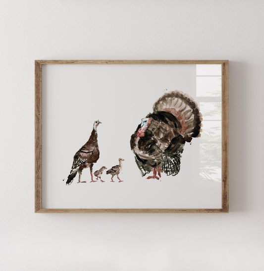 Turkey Family of 4 Farm Animal Watercolor Art Print - Art Prints - Moon Rock Prints