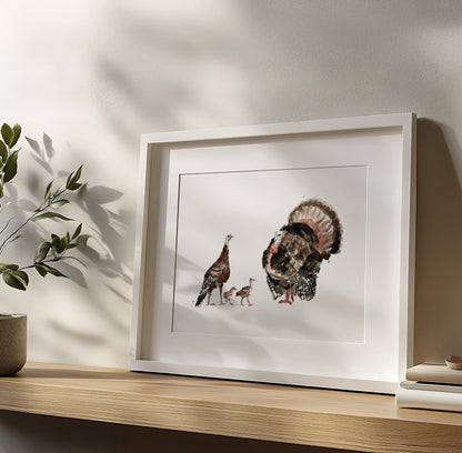 Turkey Family of 4 Farm Animal Watercolor Art Print - Art Prints - Moon Rock Prints