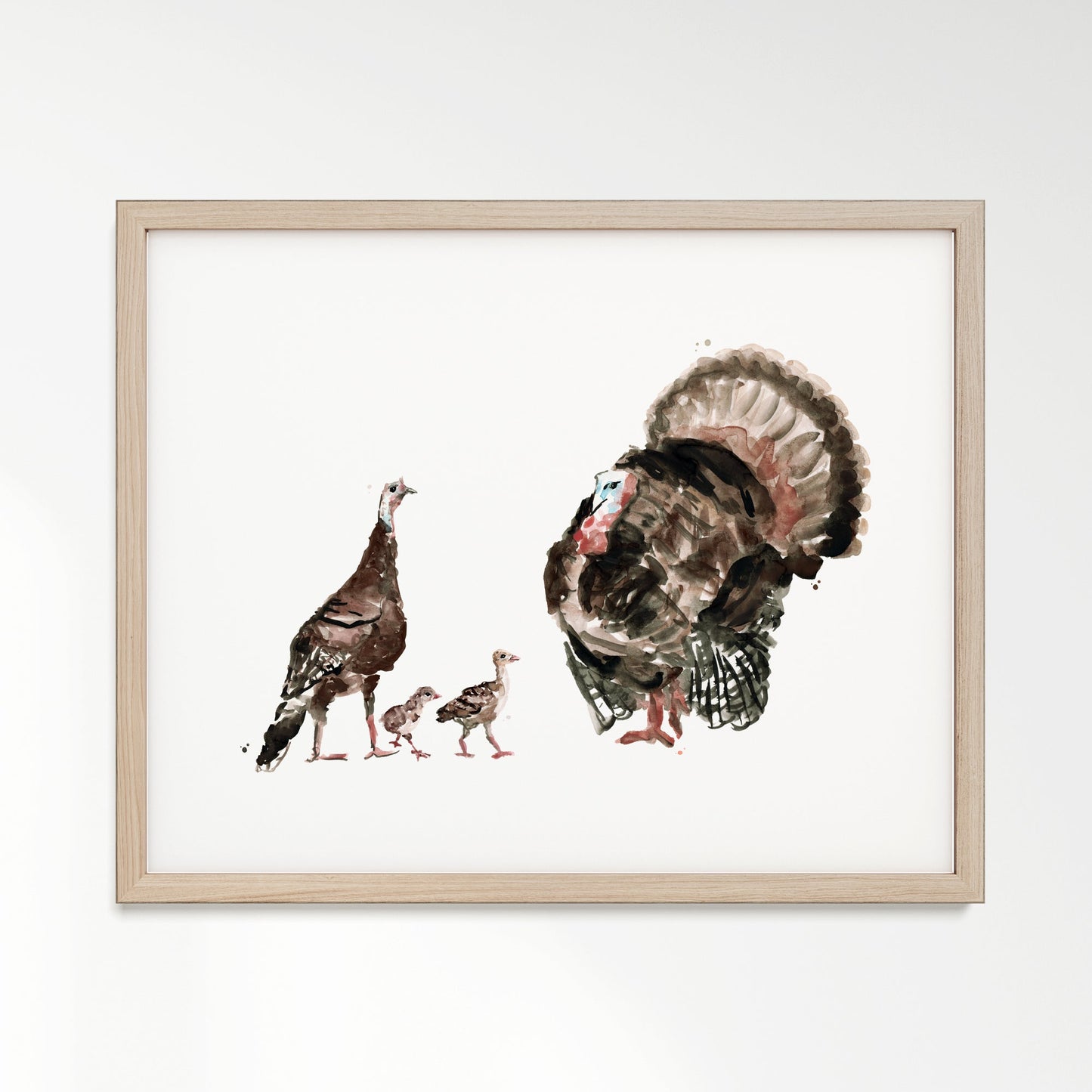 Turkey Family of 4 Farm Animal Watercolor Art Print - Art Prints - Moon Rock Prints