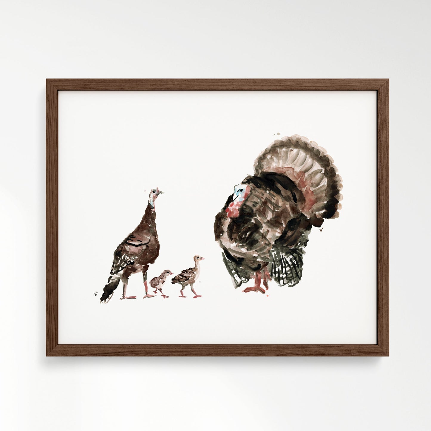 Turkey Family of 4 Farm Animal Watercolor Art Print - Art Prints - Moon Rock Prints