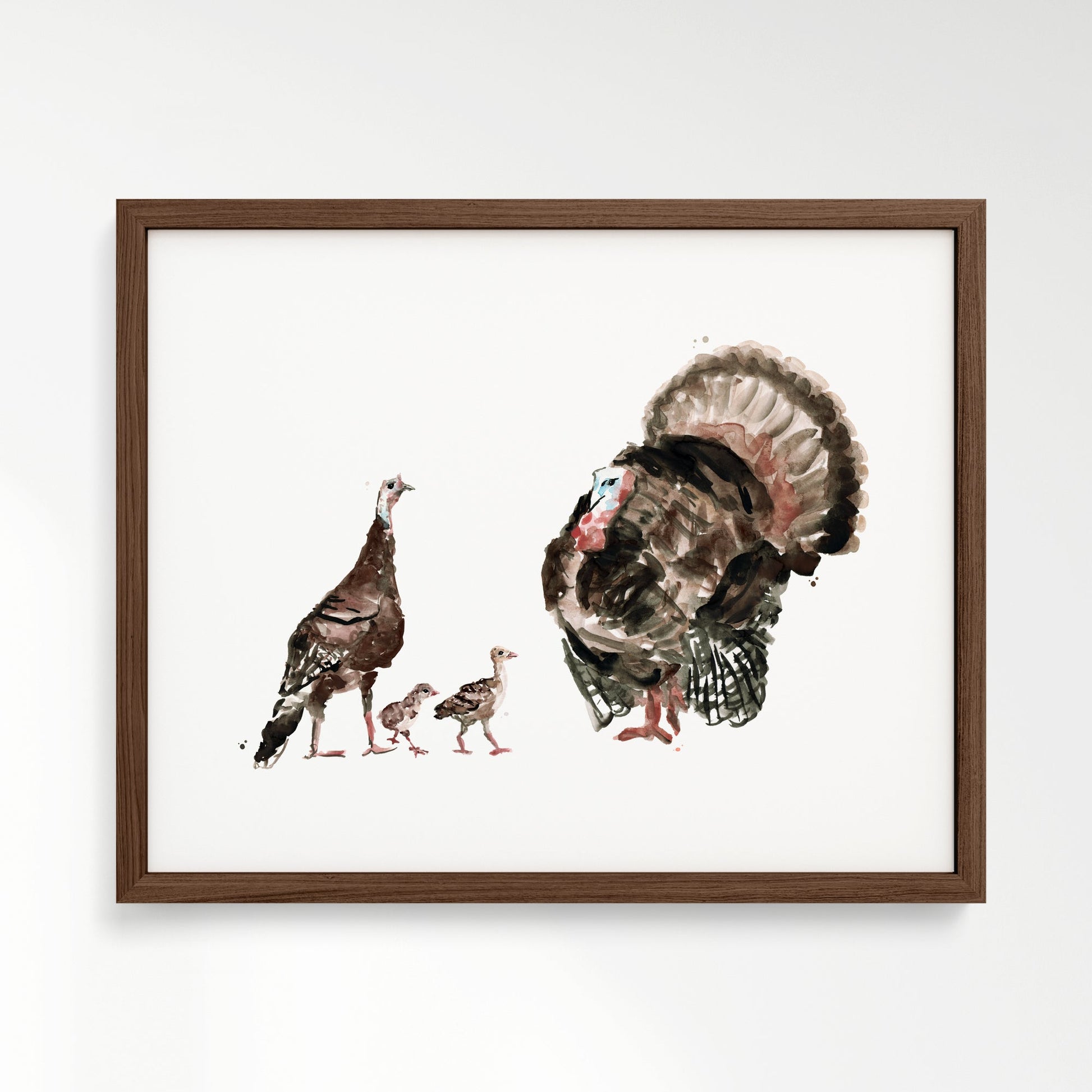 Turkey Family of 4 Farm Animal Watercolor Art Print - Art Prints - Moon Rock Prints