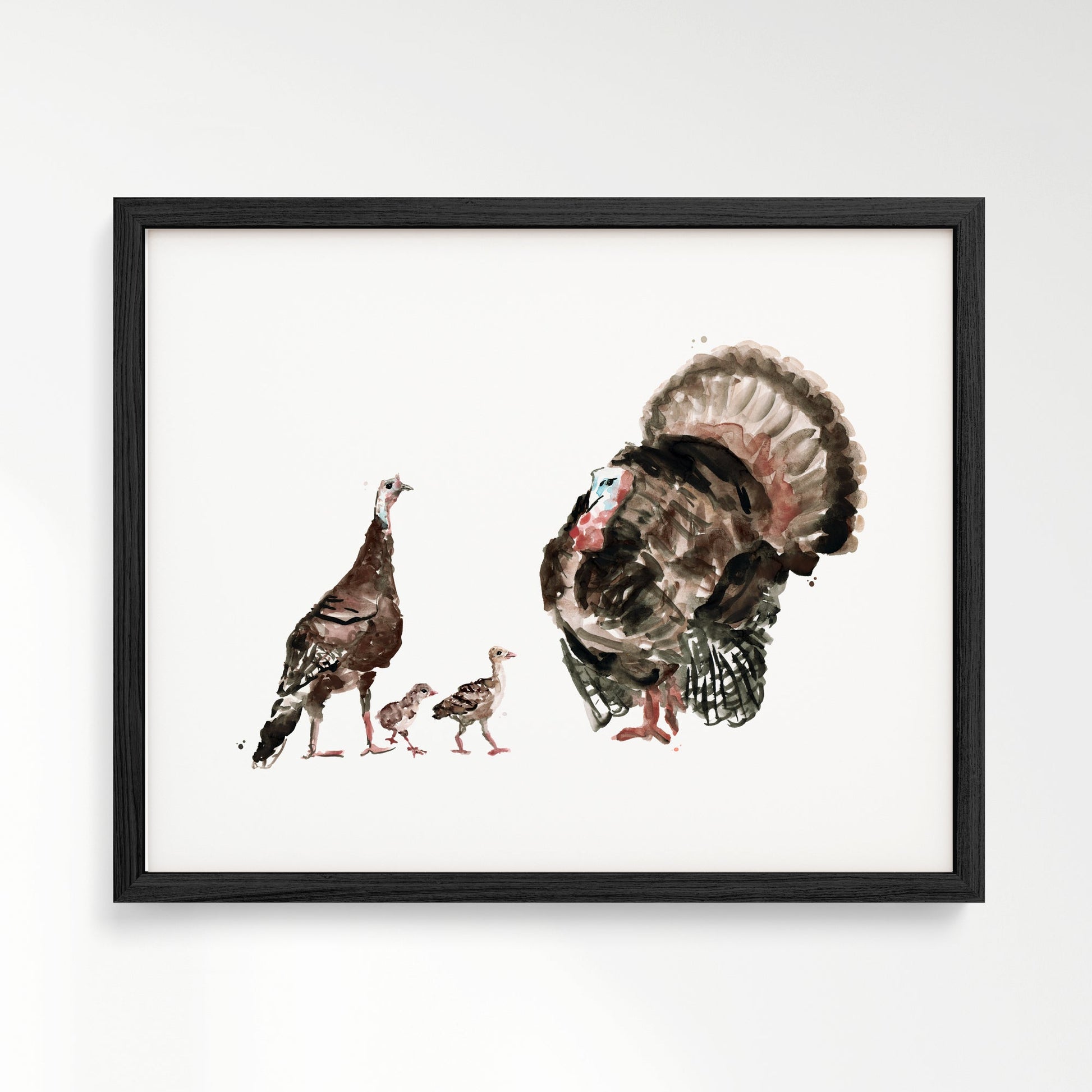 Turkey Family of 4 Farm Animal Watercolor Art Print - Art Prints - Moon Rock Prints