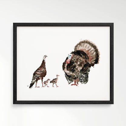 Turkey Family of 4 Farm Animal Watercolor Art Print - Art Prints - Moon Rock Prints
