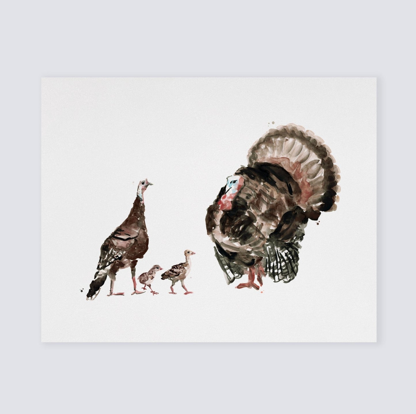 Turkey Family of 4 Farm Animal Watercolor Art Print - Art Prints - Moon Rock Prints