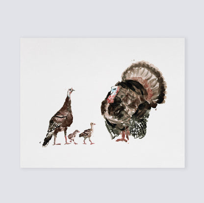 Turkey Family of 4 Farm Animal Watercolor Art Print - Art Prints - Moon Rock Prints