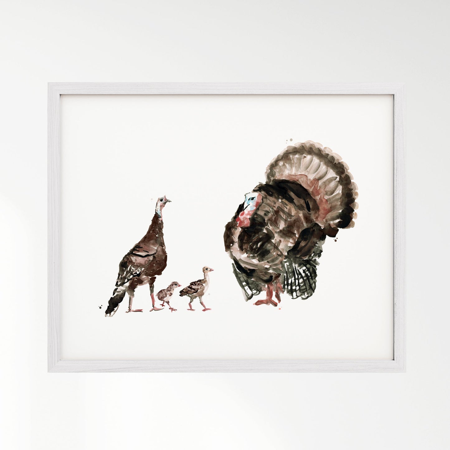 Turkey Family of 4 Farm Animal Watercolor Art Print - Art Prints - Moon Rock Prints
