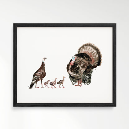 Turkey Family of 5 Farm Animal Watercolor Art Print - Art Prints - Moon Rock Prints