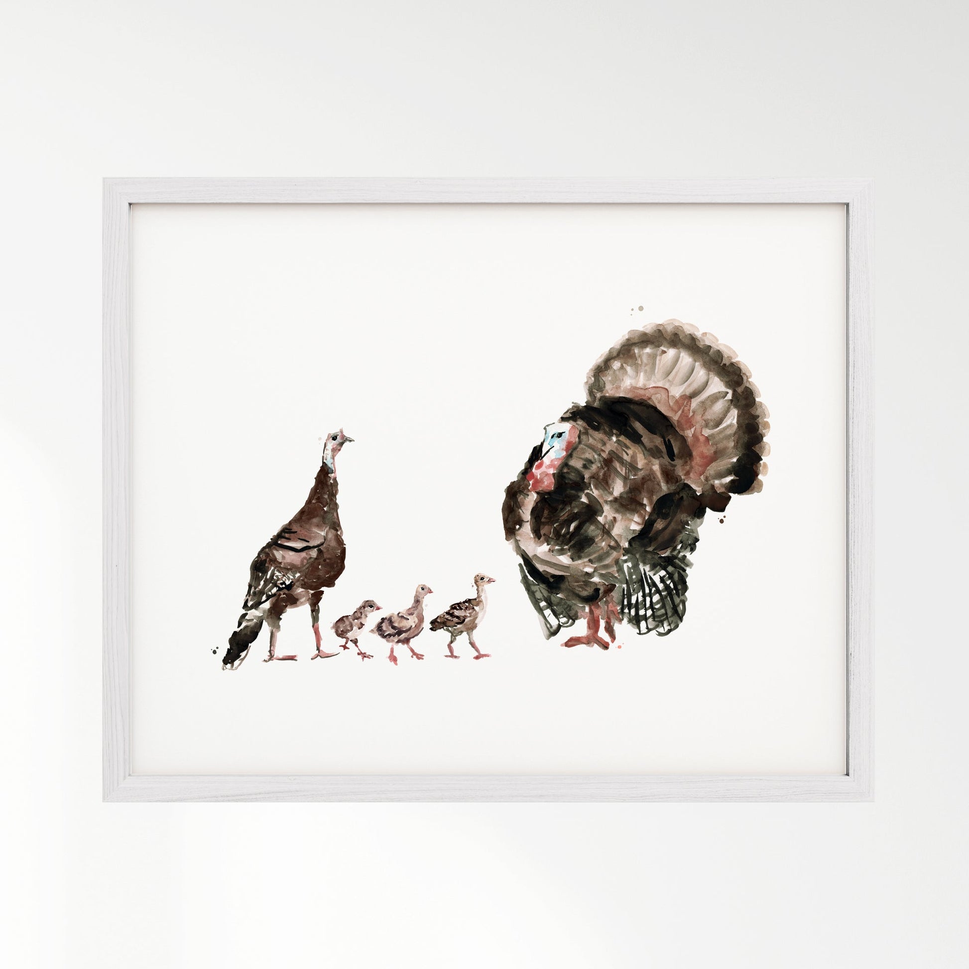 Turkey Family of 5 Farm Animal Watercolor Art Print - Art Prints - Moon Rock Prints