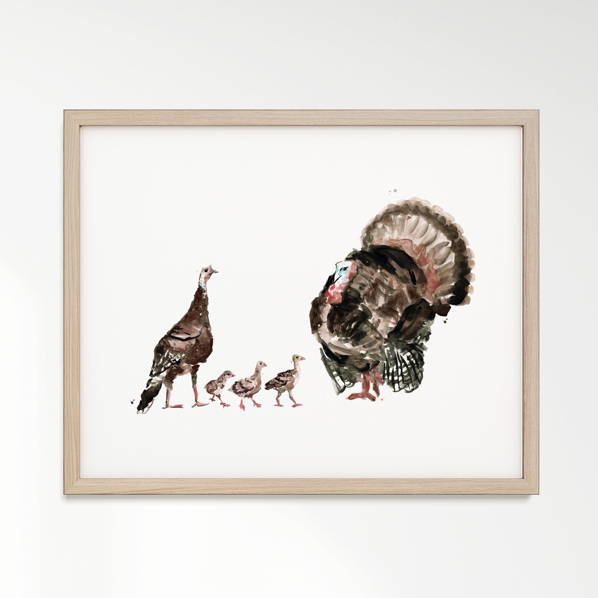 Turkey Family of 5 Farm Animal Watercolor Art Print - Art Prints - Moon Rock Prints