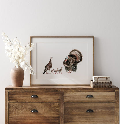 Turkey Family of 5 Farm Animal Watercolor Art Print - Art Prints - Moon Rock Prints