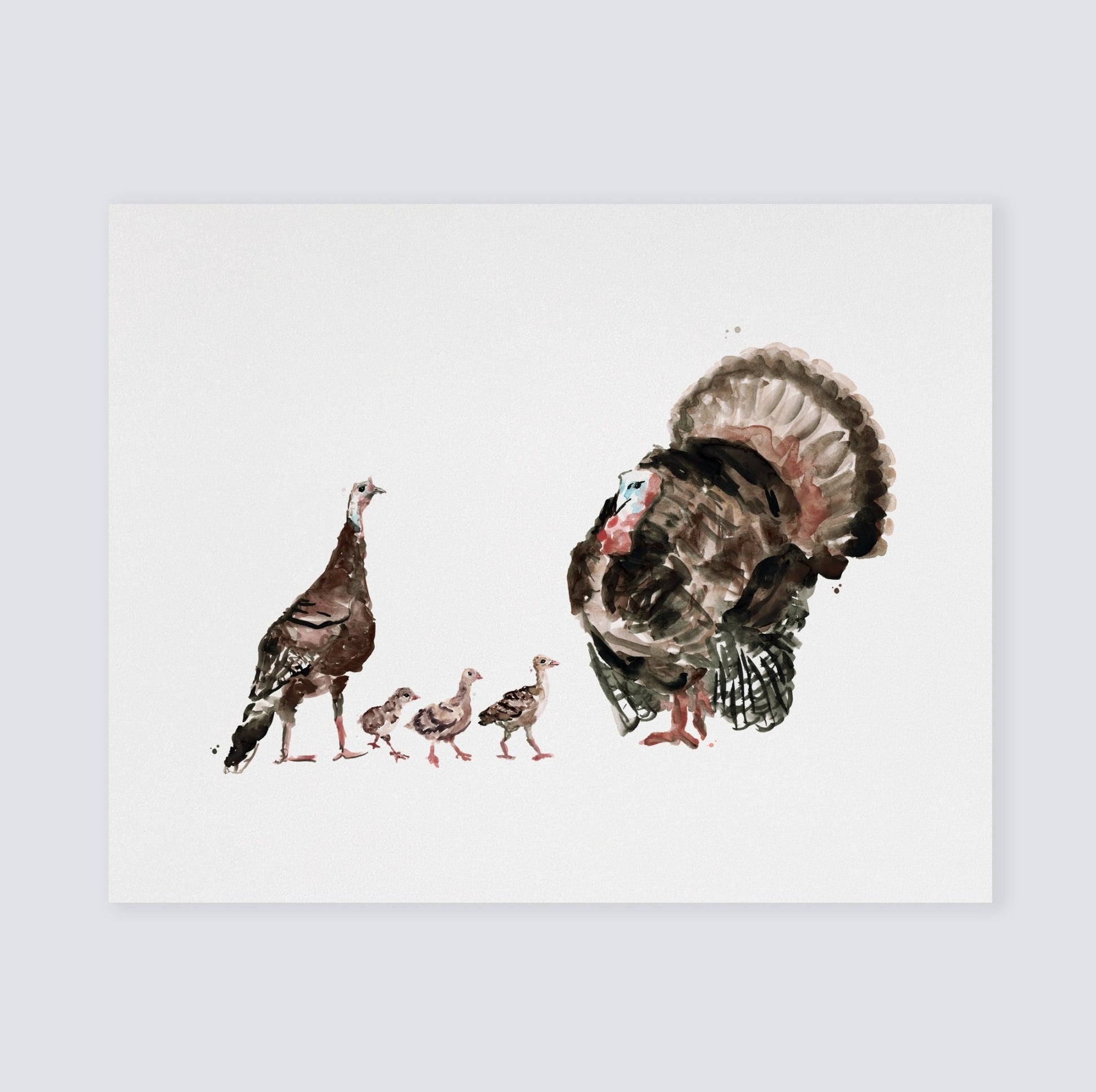 Turkey Family of 5 Farm Animal Watercolor Art Print - Art Prints - Moon Rock Prints