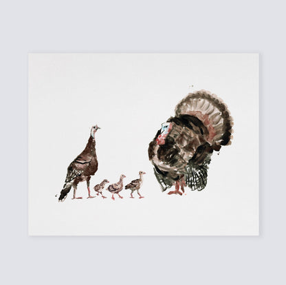 Turkey Family of 5 Farm Animal Watercolor Art Print - Art Prints - Moon Rock Prints