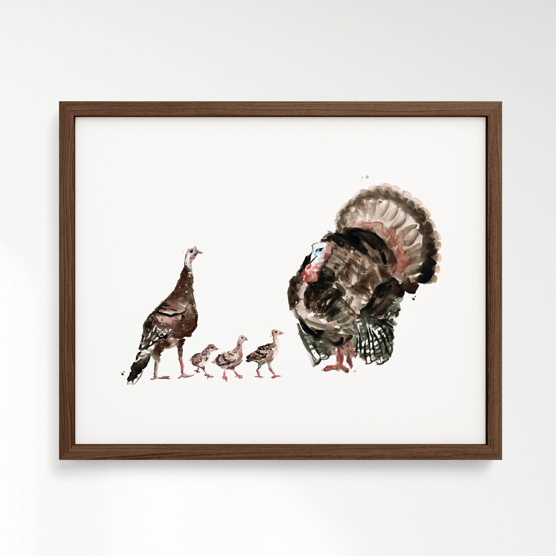 Turkey Family of 5 Farm Animal Watercolor Art Print - Art Prints - Moon Rock Prints