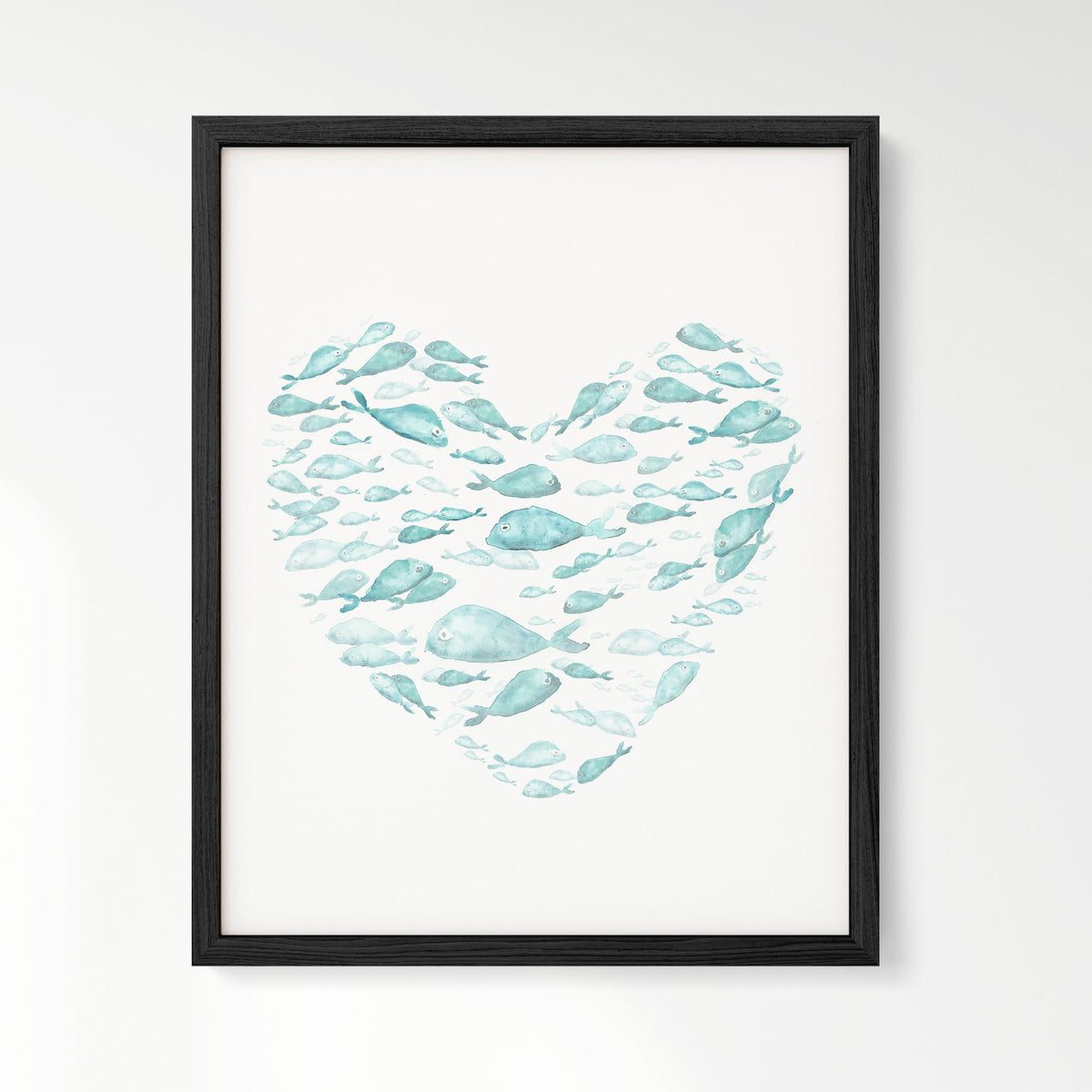 Turquoise Fish Heart Watercolor Print - Art Prints - Moon Rock Prints