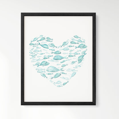 Turquoise Fish Heart Watercolor Print - Art Prints - Moon Rock Prints