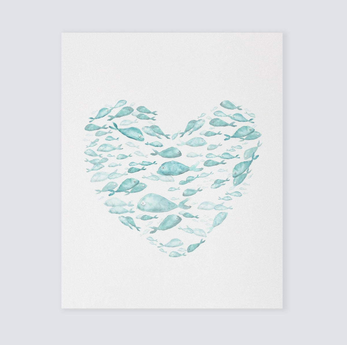 Turquoise Fish Heart Watercolor Print - Art Prints - Moon Rock Prints