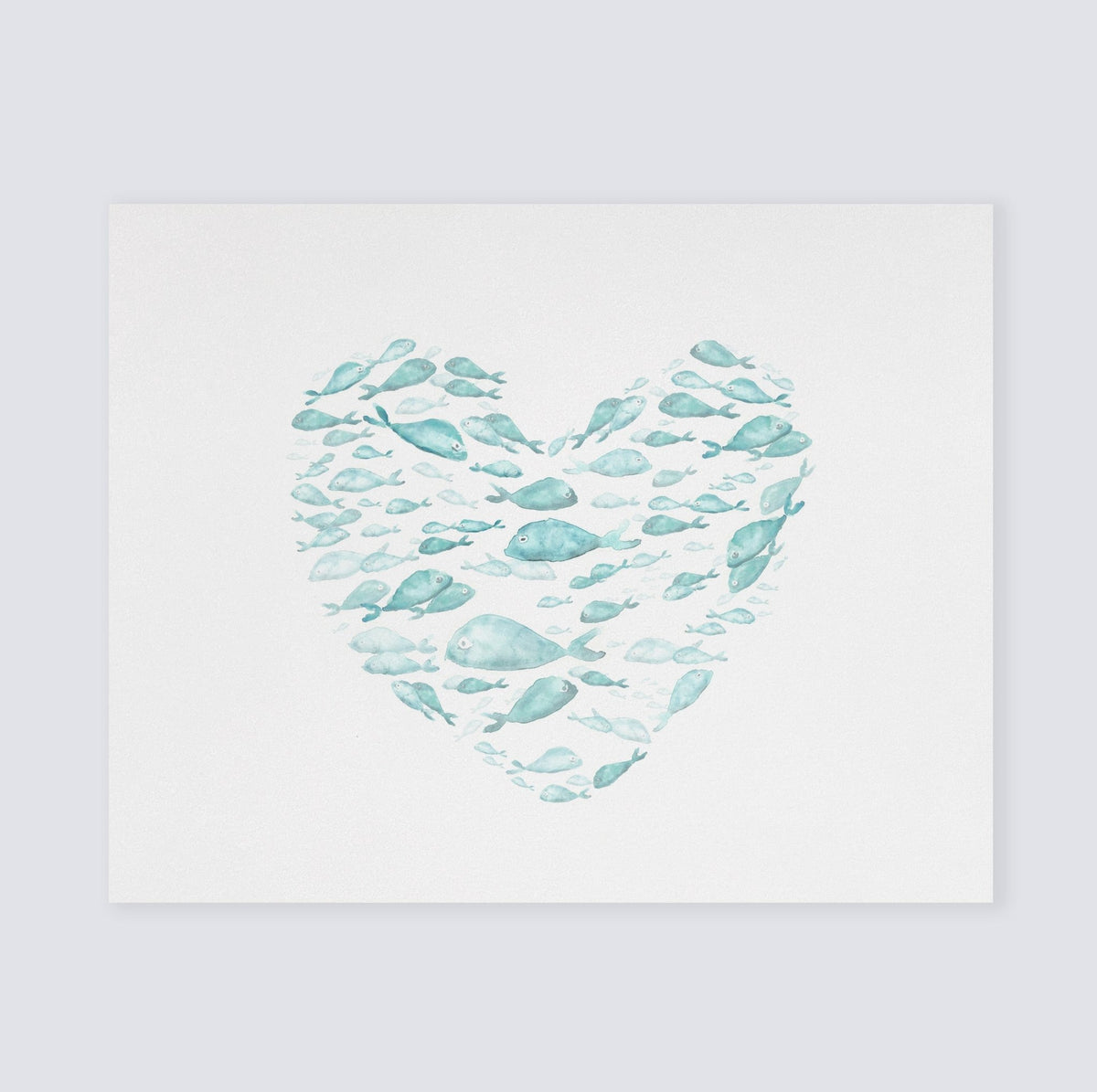 Turquoise Fish Heart Watercolor Print - Art Prints - Moon Rock Prints