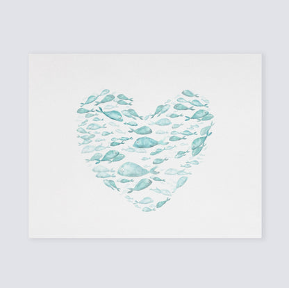Turquoise Fish Heart Watercolor Print - Art Prints - Moon Rock Prints
