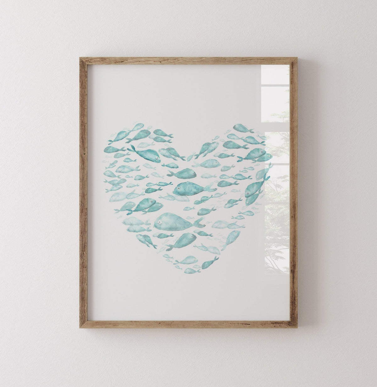 Turquoise Fish Heart Watercolor Print - Art Prints - Moon Rock Prints