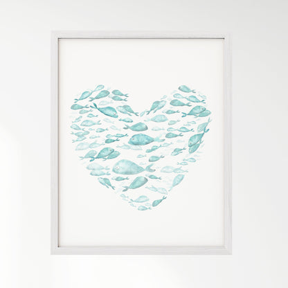 Turquoise Fish Heart Watercolor Print - Art Prints - Moon Rock Prints