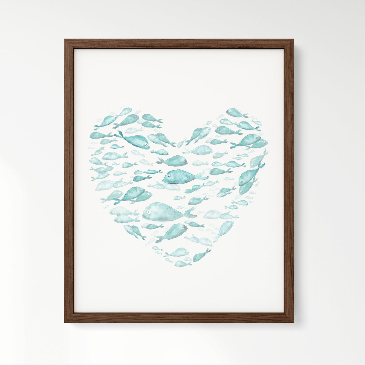 Turquoise Fish Heart Watercolor Print - Art Prints - Moon Rock Prints