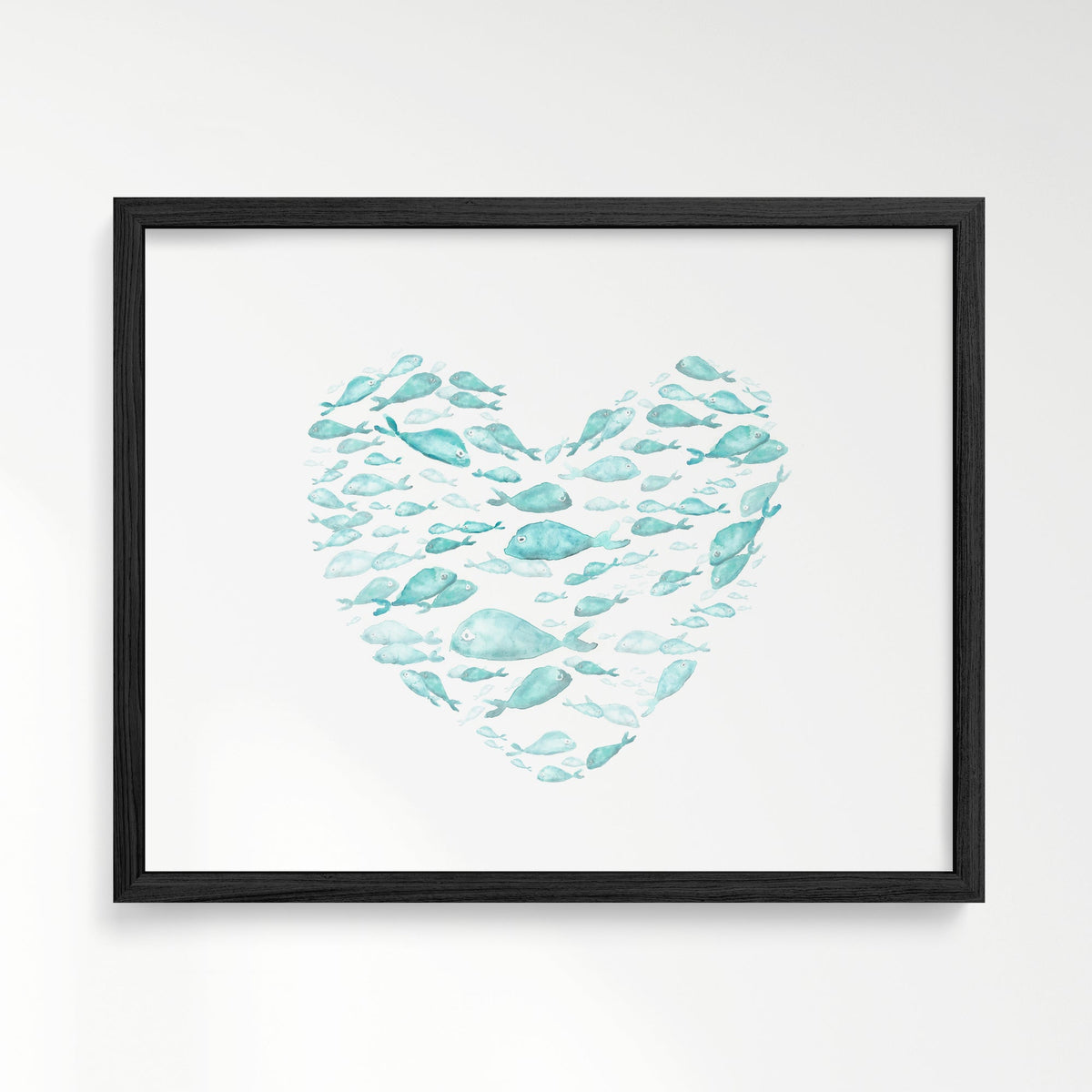 Turquoise Fish Heart Watercolor Print - Art Prints - Moon Rock Prints