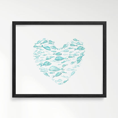 Turquoise Fish Heart Watercolor Print - Art Prints - Moon Rock Prints