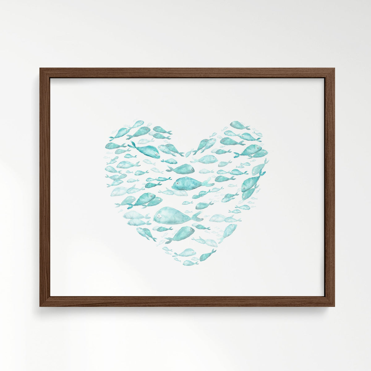 Turquoise Fish Heart Watercolor Print - Art Prints - Moon Rock Prints