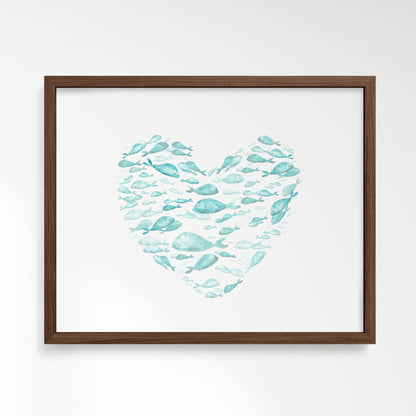 Turquoise Fish Heart Watercolor Print - Art Prints - Moon Rock Prints
