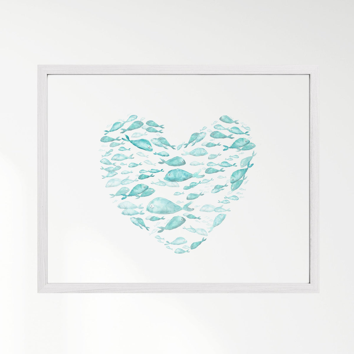 Turquoise Fish Heart Watercolor Print - Art Prints - Moon Rock Prints