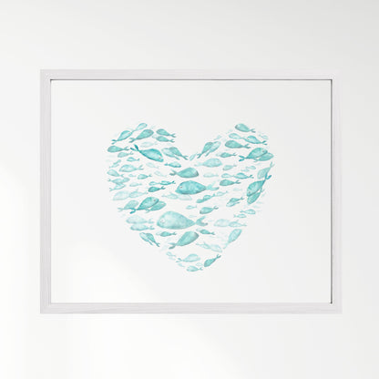 Turquoise Fish Heart Watercolor Print - Art Prints - Moon Rock Prints
