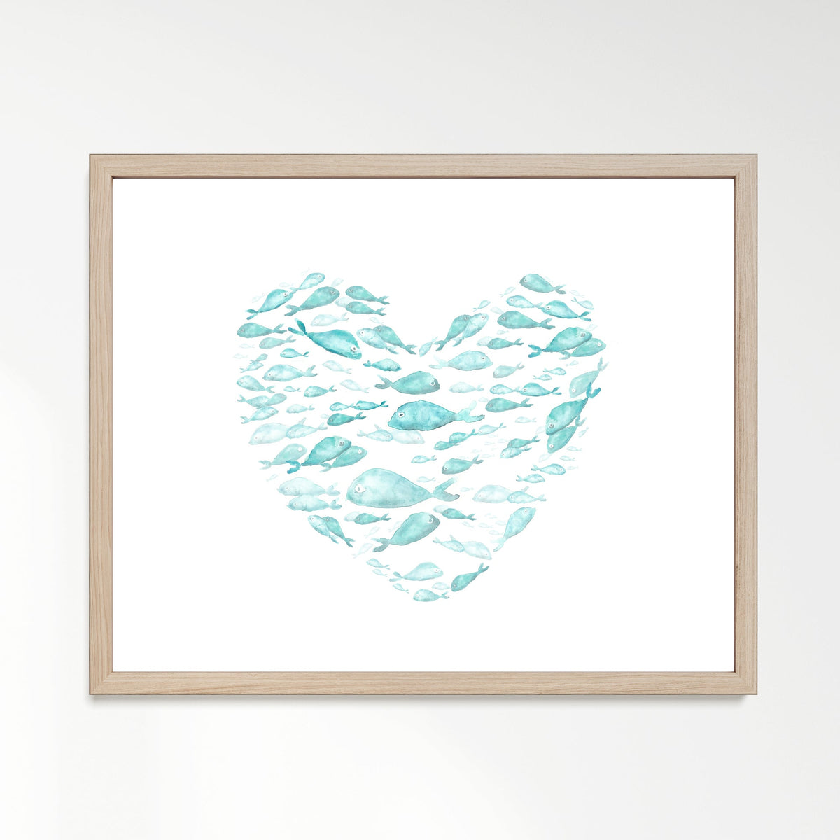 Turquoise Fish Heart Watercolor Print - Art Prints - Moon Rock Prints