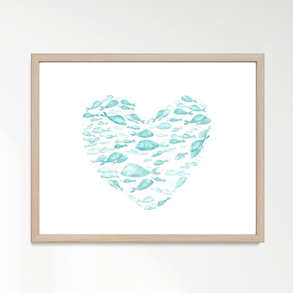 Turquoise Fish Heart Watercolor Print - Art Prints - Moon Rock Prints
