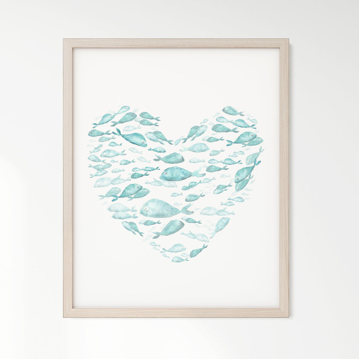 Turquoise Fish Heart Watercolor Print - Art Prints - Moon Rock Prints