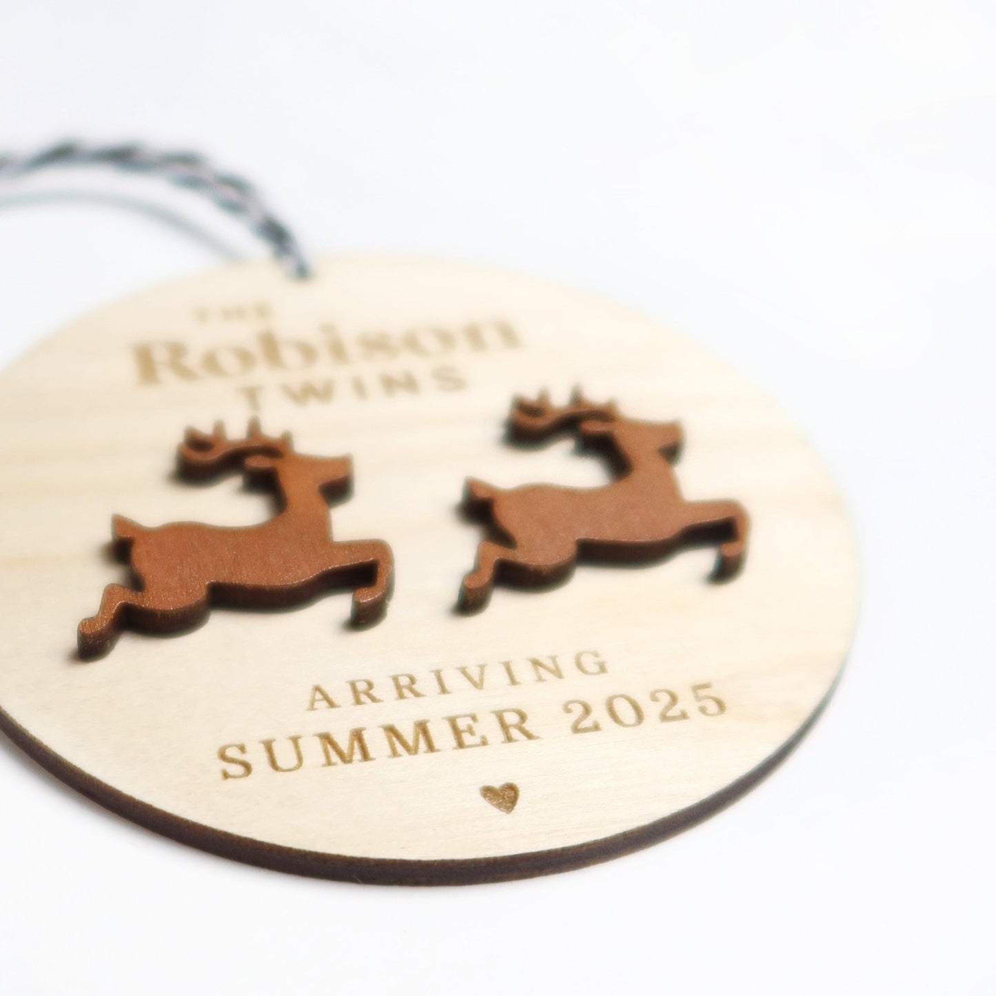 Twin Pregnancy Announcement Reindeer Ornament Personalized - Holiday Ornaments - Moon Rock Prints