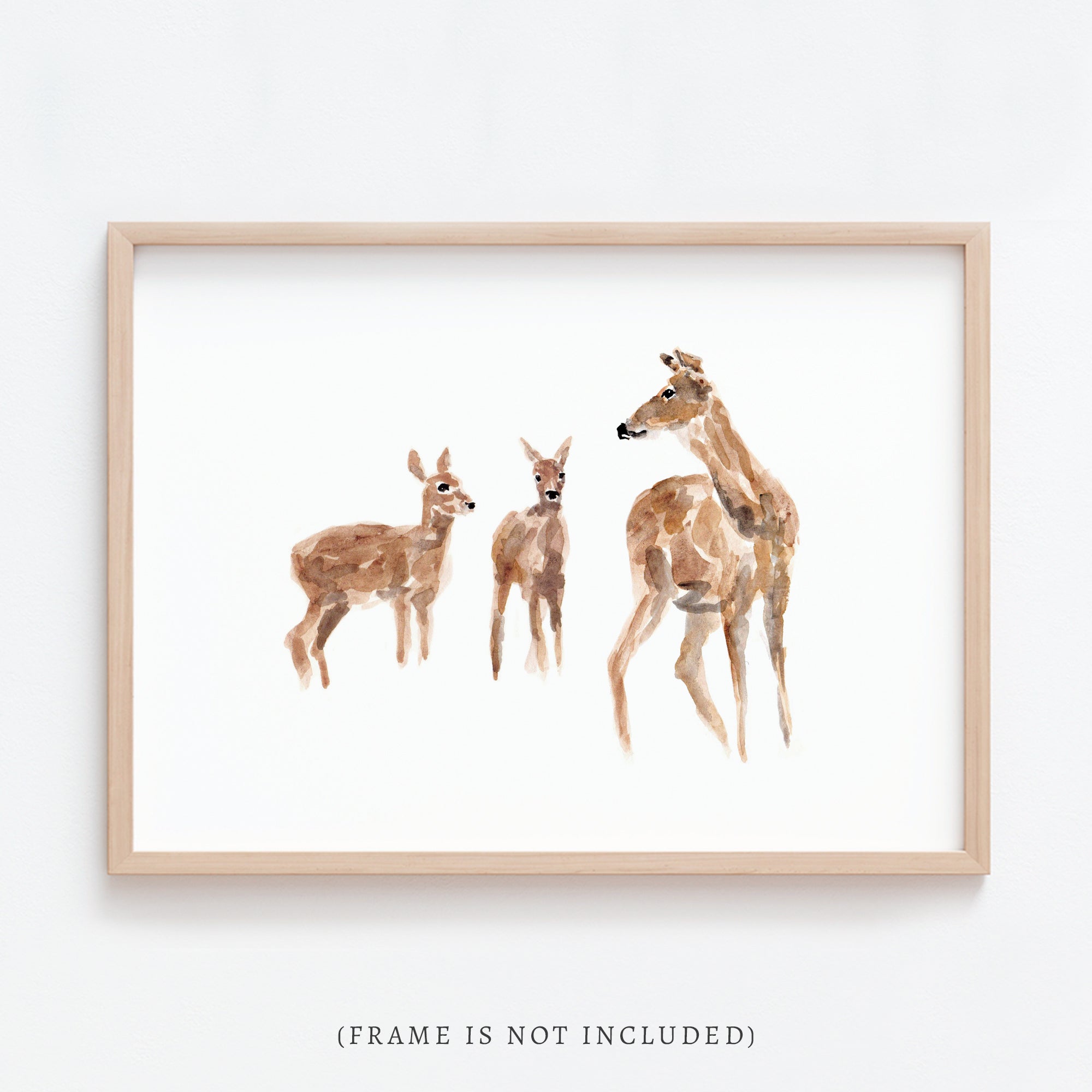 Deer & Two Cubs Woodland Animal Watercolor Art Print – Moon Rock